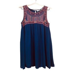 Sleeveless Navy Rayon Dress Embroidered Casual Summer Dress Lined Womens Size Sm